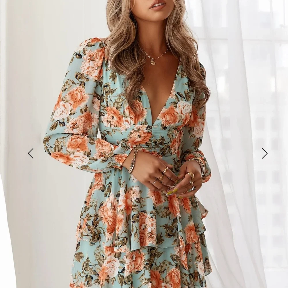 Hello Molly Miami Loves Dress Mint- V-Neck Ruffle Dress - Picture 3 of 13